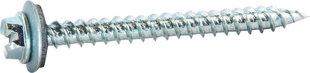 10 x 1 1/2 Slotted Hex Washer Self Piercing Screw Zinc Plated w/ Neo - FMW Fasteners