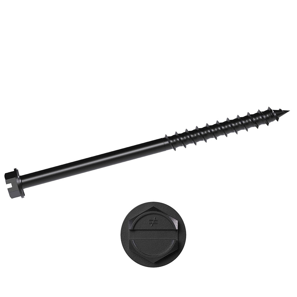 1/4 x 4 Simpson Hex Head Titen Turbo™ Concrete and Masonry Screw Anchor Zinc Plated w/ Ceramic Coat Black (5/16 in. Hex) - Box (100)