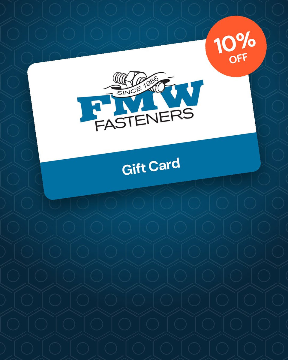 FMW Fasteners gift card with a 10% off badge