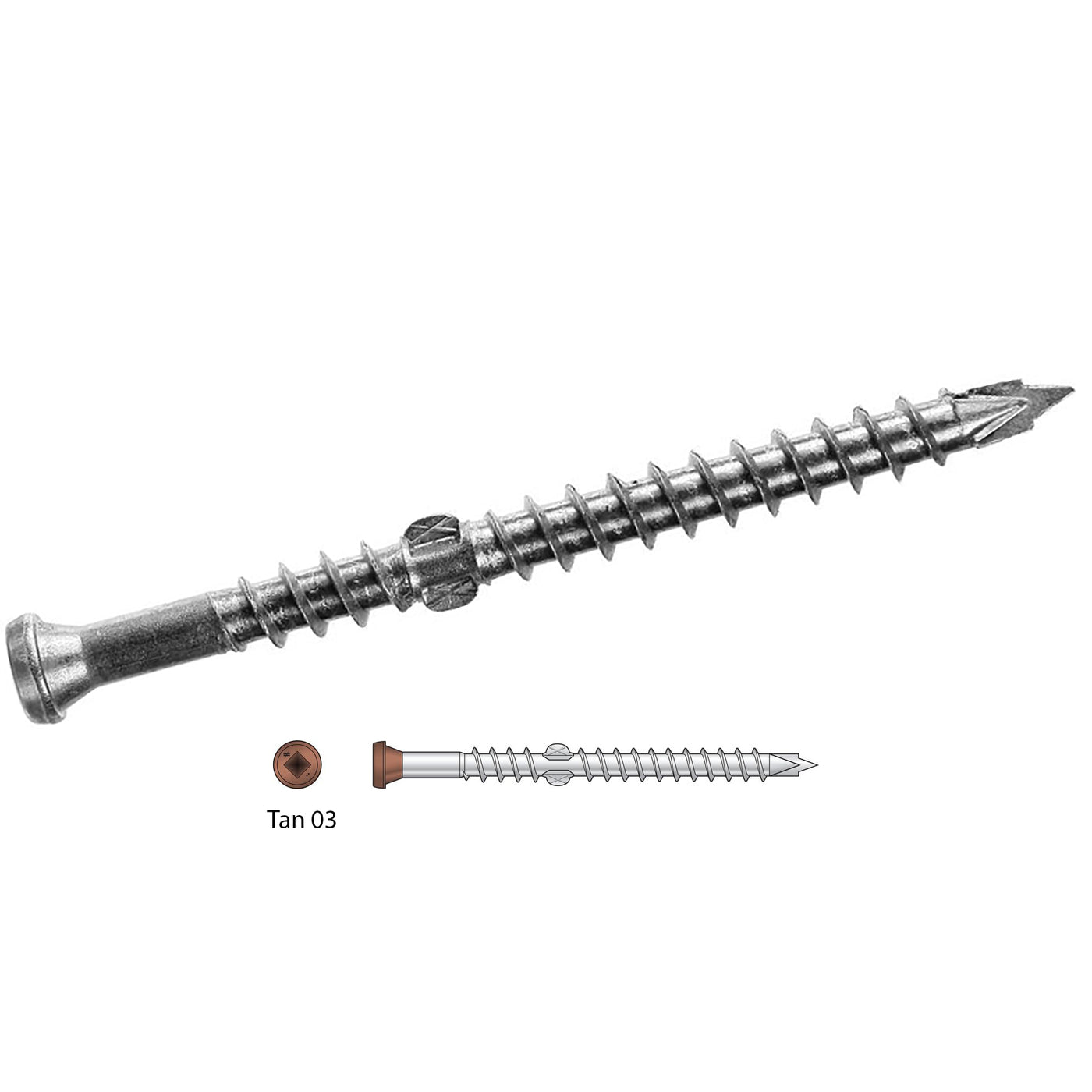 #10 x 2 1/2 Simpson Strong-Tie Square Head Deck-Drive™ DHPD HARDWOOD Screw 305 Stainless Steel (#2 Square) Collated - Tan 03 Box (100)