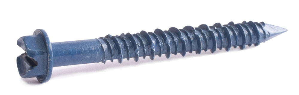 3/16 x 2 1/4 Slot Hex Hi-Low Thread Concrete Screws Blue Ceramic Coated (2500) - FMW Fasteners